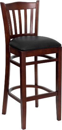 Mahogany Wood Restaurant Padded Bar Stool - Slatback