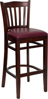 Mahogany Wood Restaurant Padded Bar Stool - Slatback