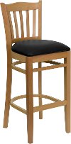 Natural Wood Restaurant Padded Bar Stool - Slatback