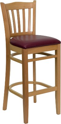 Natural Wood Restaurant Padded Bar Stool - Slatback