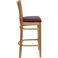 Natural Wood Restaurant Padded Bar Stool - Slatback-2