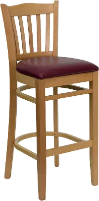 Natural and Burgundy Upholstered Commercial Bar Stool - Slatback