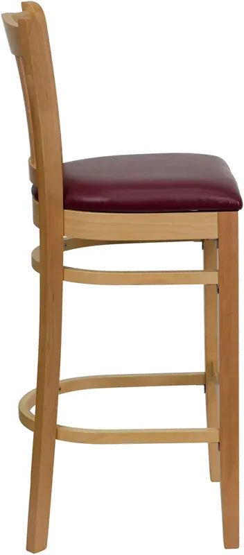Natural and Burgundy Upholstered Commercial Bar Stool - Slatback-2