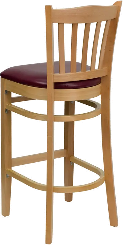 Natural and Burgundy Upholstered Commercial Bar Stool - Slatback-3