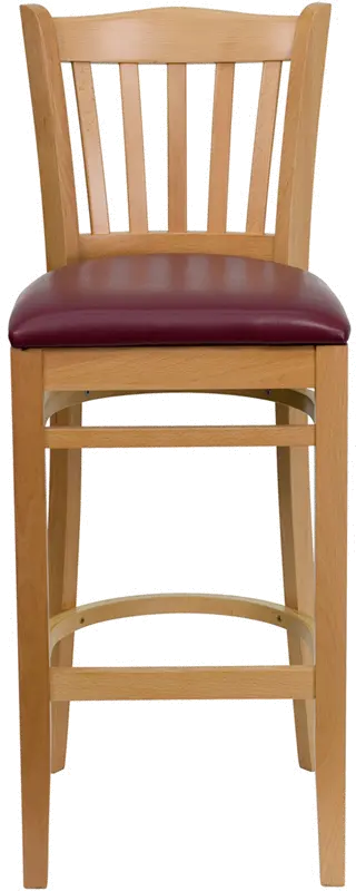 Natural and Burgundy Upholstered Commercial Bar Stool - Slatback-4
