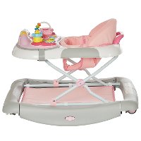 2-in-1 Pink and Gray Musical Baby Walker and Rocker