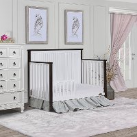 Contemporary White and Charcoal 5 in 1 Convertible Crib - Alexa II