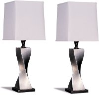 Antique Silver Twisted Polyresin Table Lamp (Set of 2)