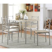 Transitional Brushed Silver Metal 5-Piece Dining Set