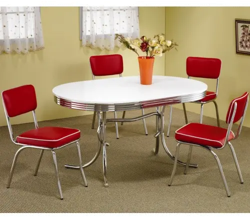 Chrome and Red Retro Dining Room Chair (Set of 2)-2