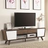 Walnut Brown and White Mid Century Modern 75 Inch TV Stand