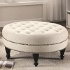 Traditional Oatmeal Linen Round Cocktail Ottoman - Accents