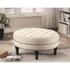 Traditional Oatmeal Linen Round Cocktail Ottoman - Accents-2