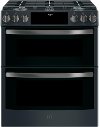 PGS960FELDS GE Profile Series 30 Front Control Gas Double Oven Convection Range - Black Slate