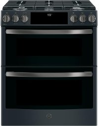 PGS960FELDS GE Profile Series 30 Front Control Gas Double Oven Convection Range - Black Slate