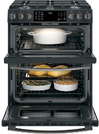 PGS960FELDS GE Profile Series 30 Front Control Gas Double Oven Convection Range - Black Slate-3
