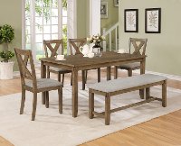 Wheat Brown 6 Piece Dining Set with Bench - Clara