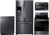 KIT Samsung 4 Piece Kitchen Appliance Package with Electric Range with Dual Power Elements - Black Stainless Steel