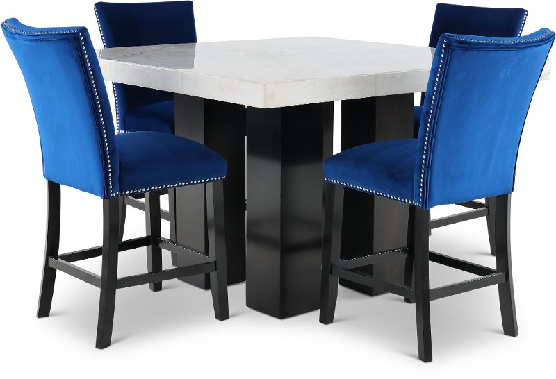 Blue 5 Piece Counter Height Dining Set, Blue Dining Room Set With Bench