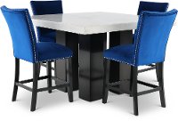 Marble and Blue 5 Piece Counter Height Dining Set - Camila