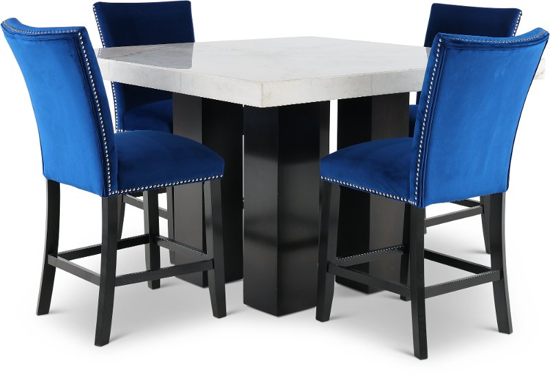 Marble And Blue 5 Piece Counter Height Dining Set Camila Rc Willey Furniture Store