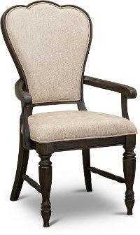 Traditional Antique Black Upholstered Dining Arm Chair - Natchez Trace