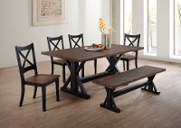 Brown and Black Farmhouse 6 Piece Dining Set with Bench - Lexington