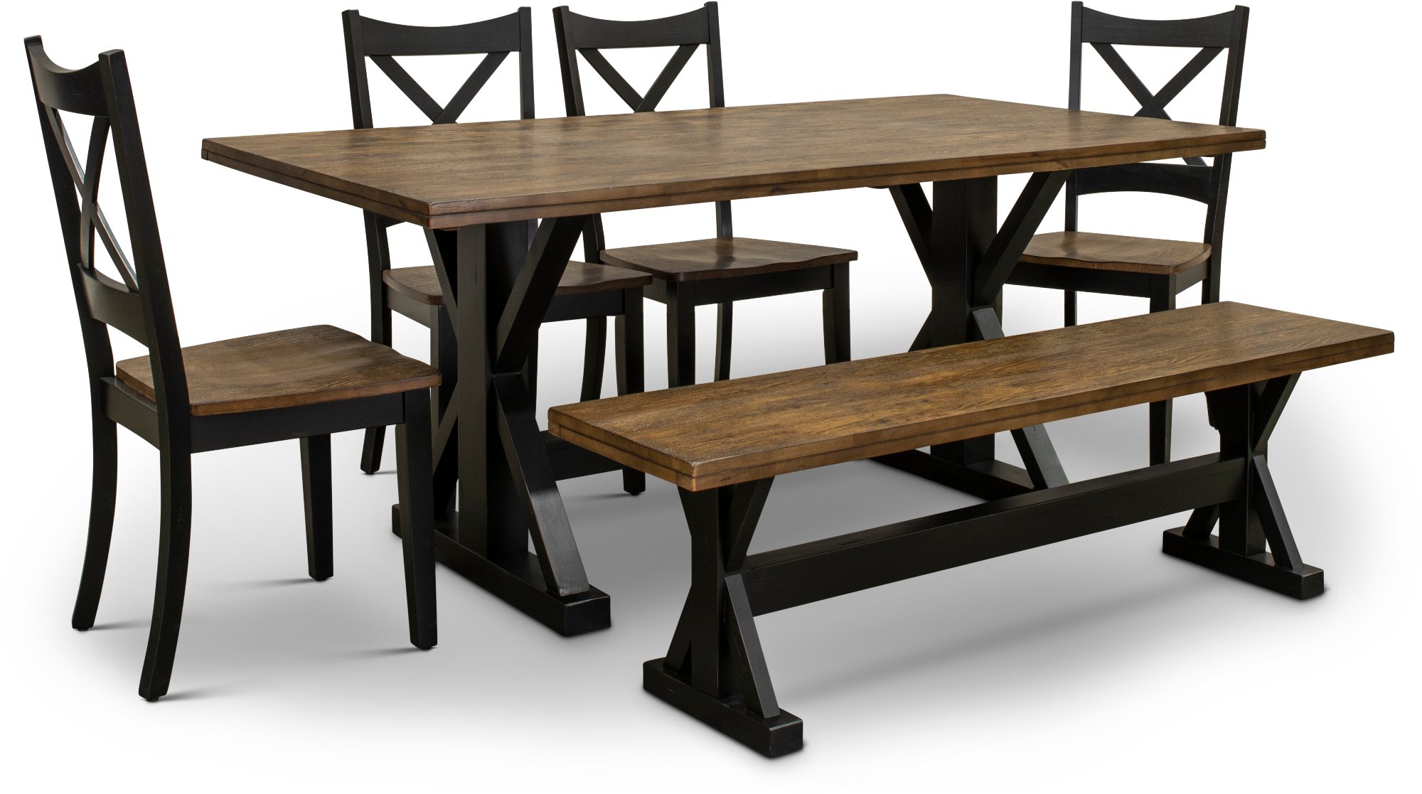 Brown and Black Farmhouse 6 Piece Dining Set with Bench - Lexington-2
