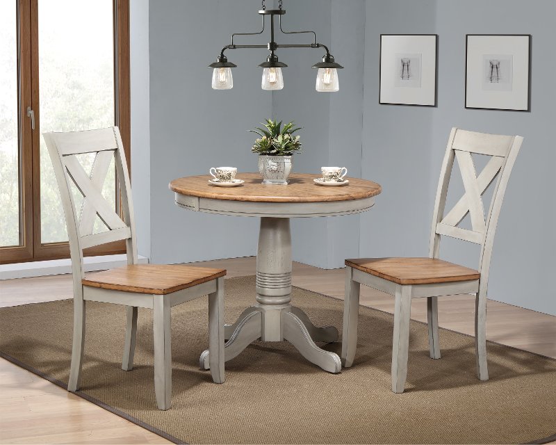 Rustic Gray And Brown 3 Piece Round, White And Gray Round Dining Table Set