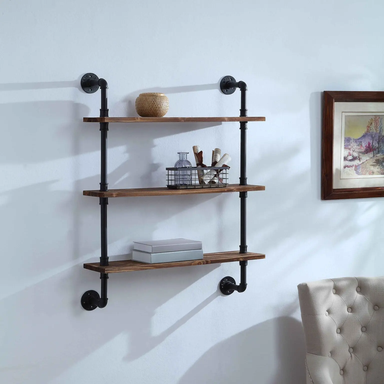 Anacortes Black and Brown Three Shelves with Piping-2