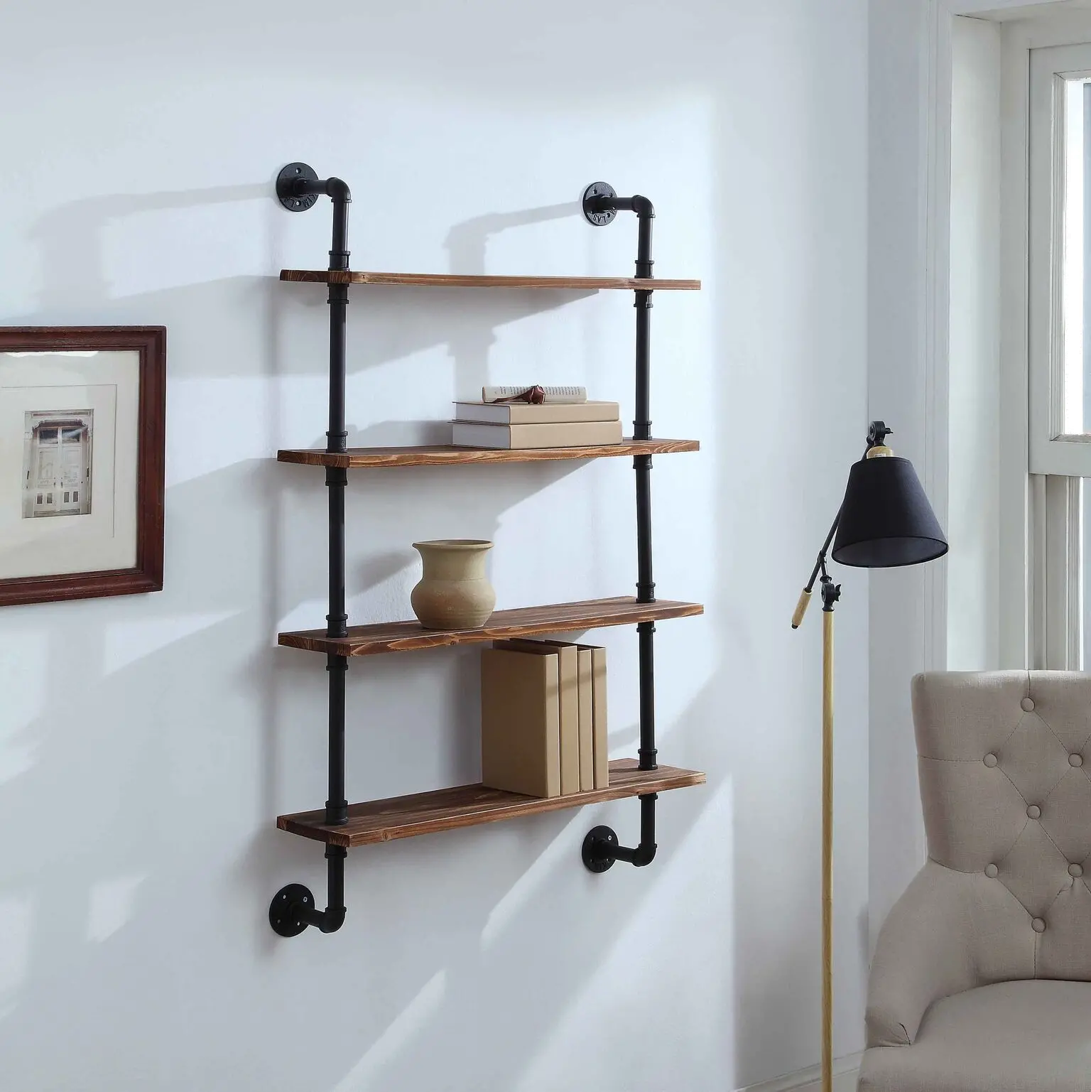 Anacortes Black and Brown Four Shelves with Piping-2