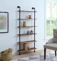 Anacortes Black and Brown Six Shelves with Piping