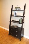 8892501 Leaning Ladder Modern Black Bookshelf with Drawers