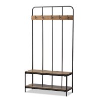 138-7509-RCW Antique Black Metal Frame with Walnut Wood Hall Tree - Hull