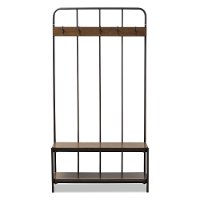 138-7509-RCW Antique Black Metal Frame with Walnut Wood Hall Tree - Hull-2