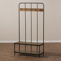 138-7509-RCW Antique Black Metal Frame with Walnut Wood Hall Tree - Hull-5