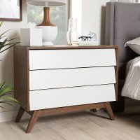 136-7492-RCW Mid-Century Modern White and Walnut 3 Drawer Chest - Hildon
