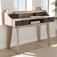 138-7714-RCW Modern 4-Drawer Oak and Gray Writing Desk