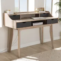 Modern 4-Drawer Oak and Gray Writing Desk