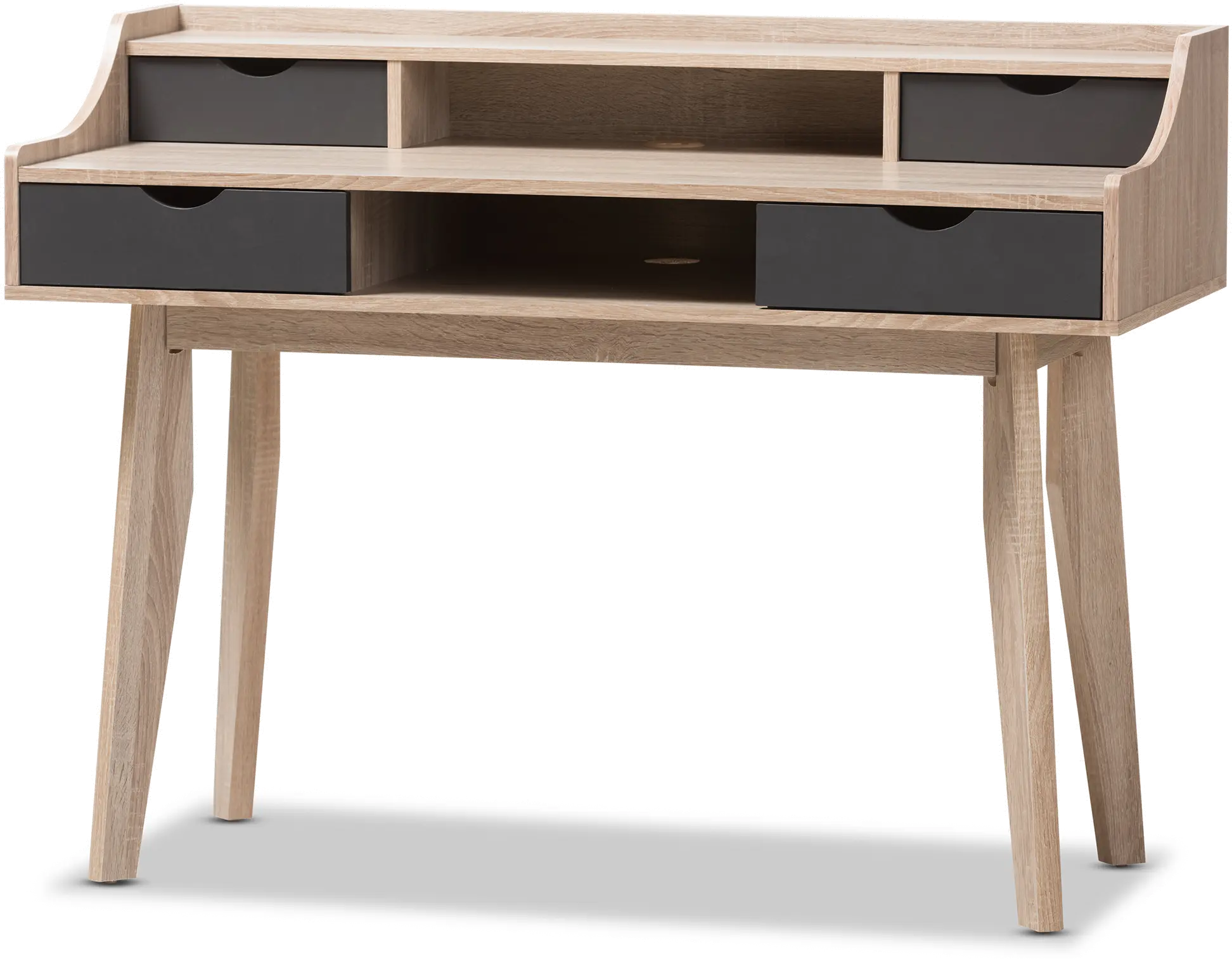 Modern 4-Drawer Oak and Gray Writing Desk-2