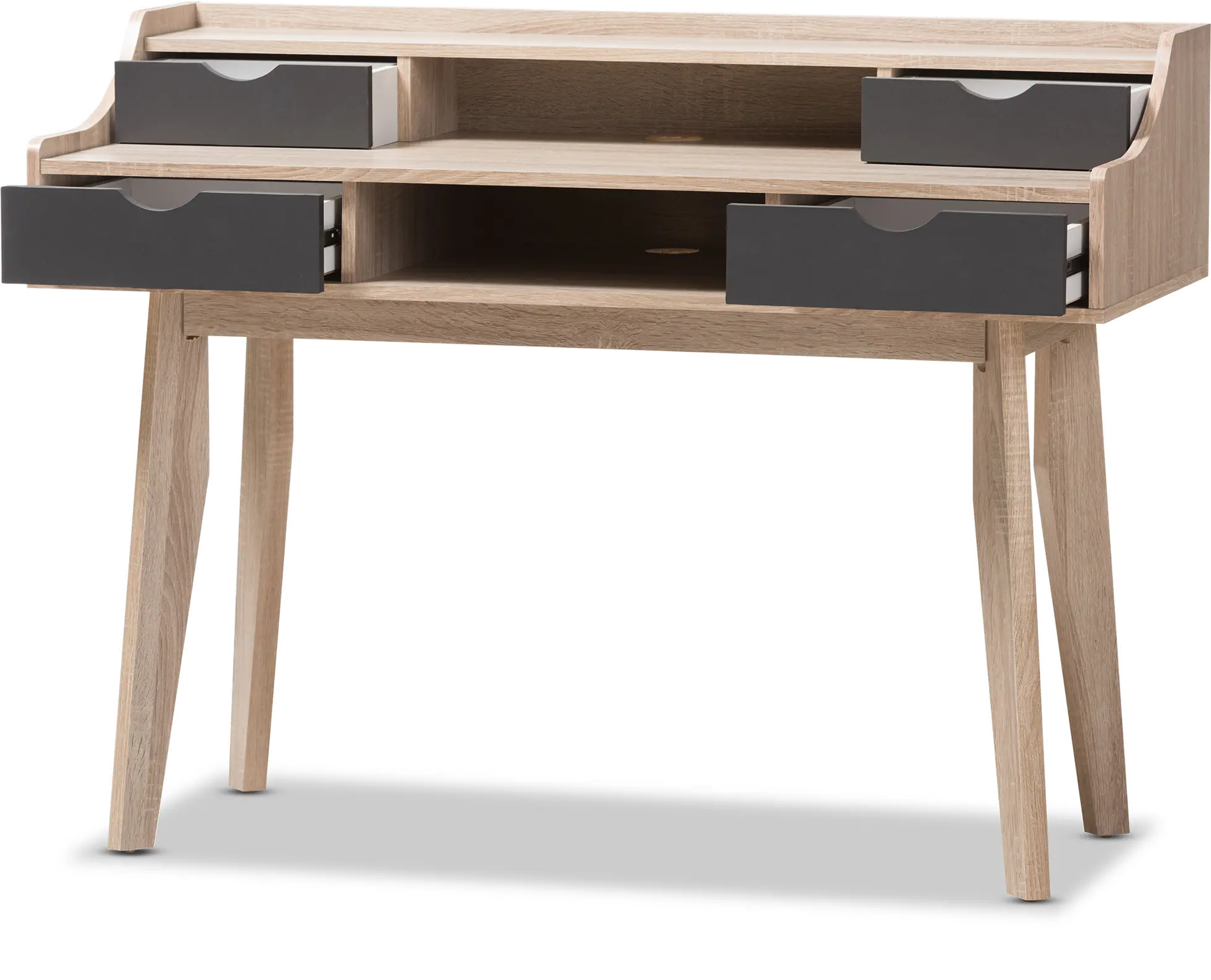 Modern 4-Drawer Oak and Gray Writing Desk-3