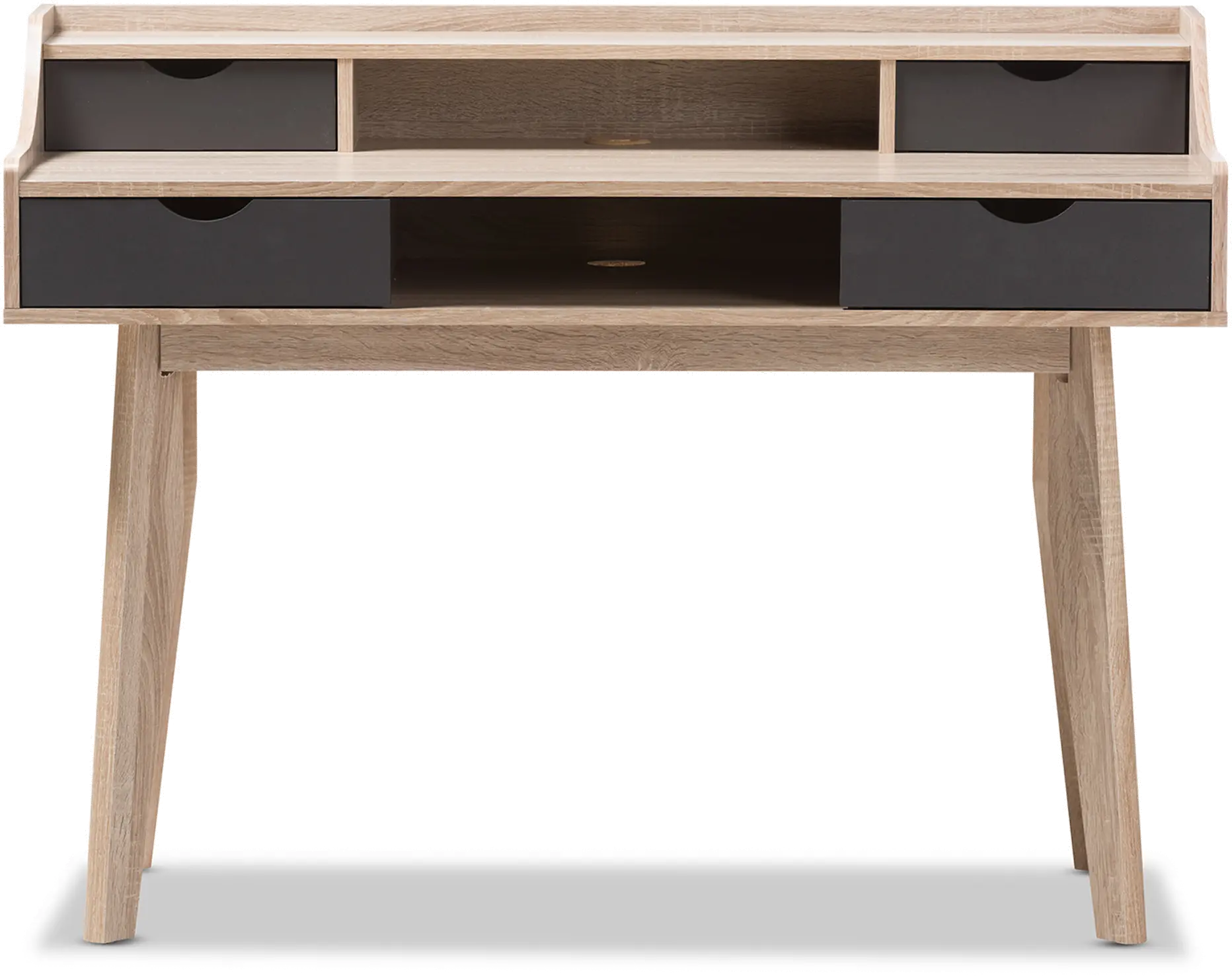 Modern 4-Drawer Oak and Gray Writing Desk-4