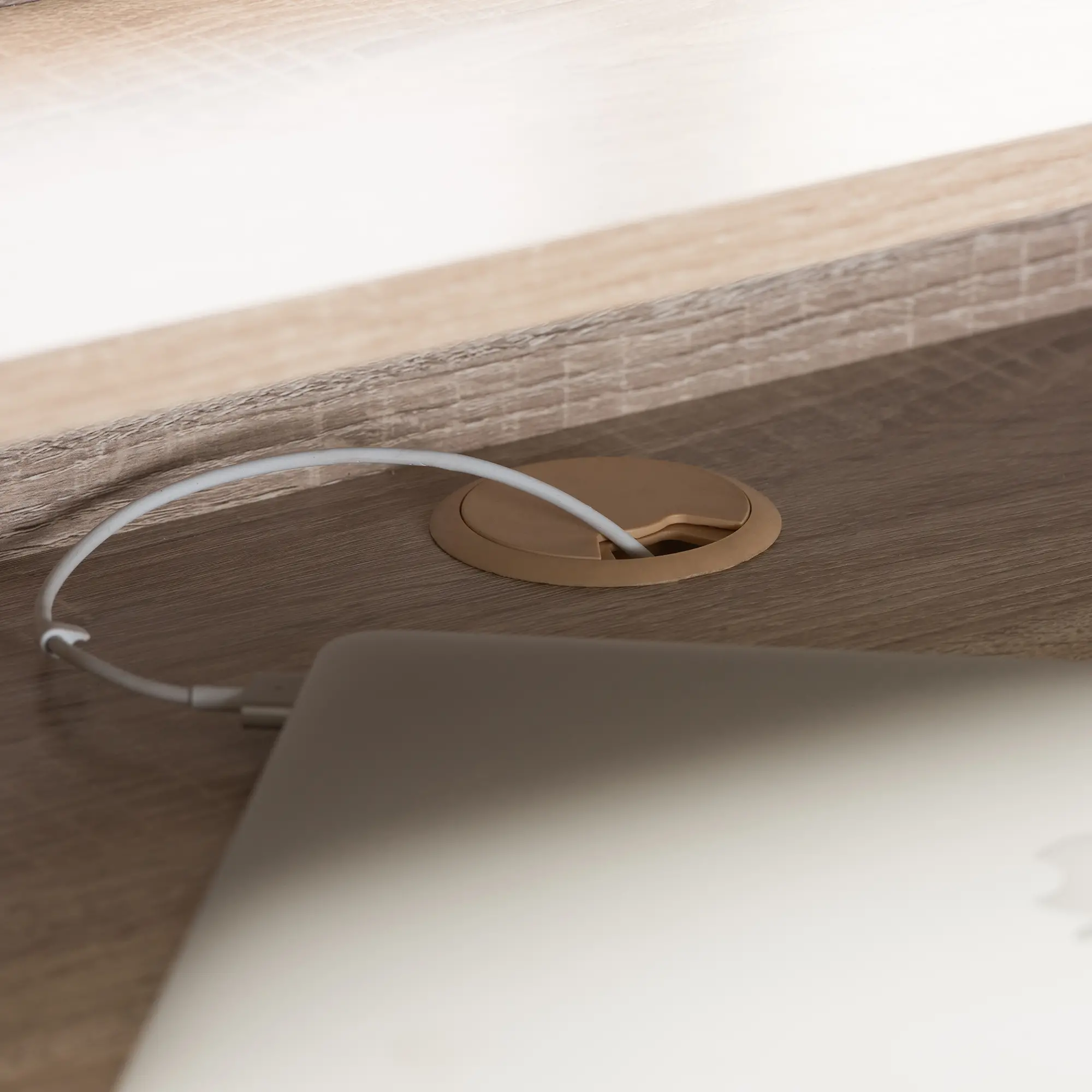 Modern 4-Drawer Oak and Gray Writing Desk-7