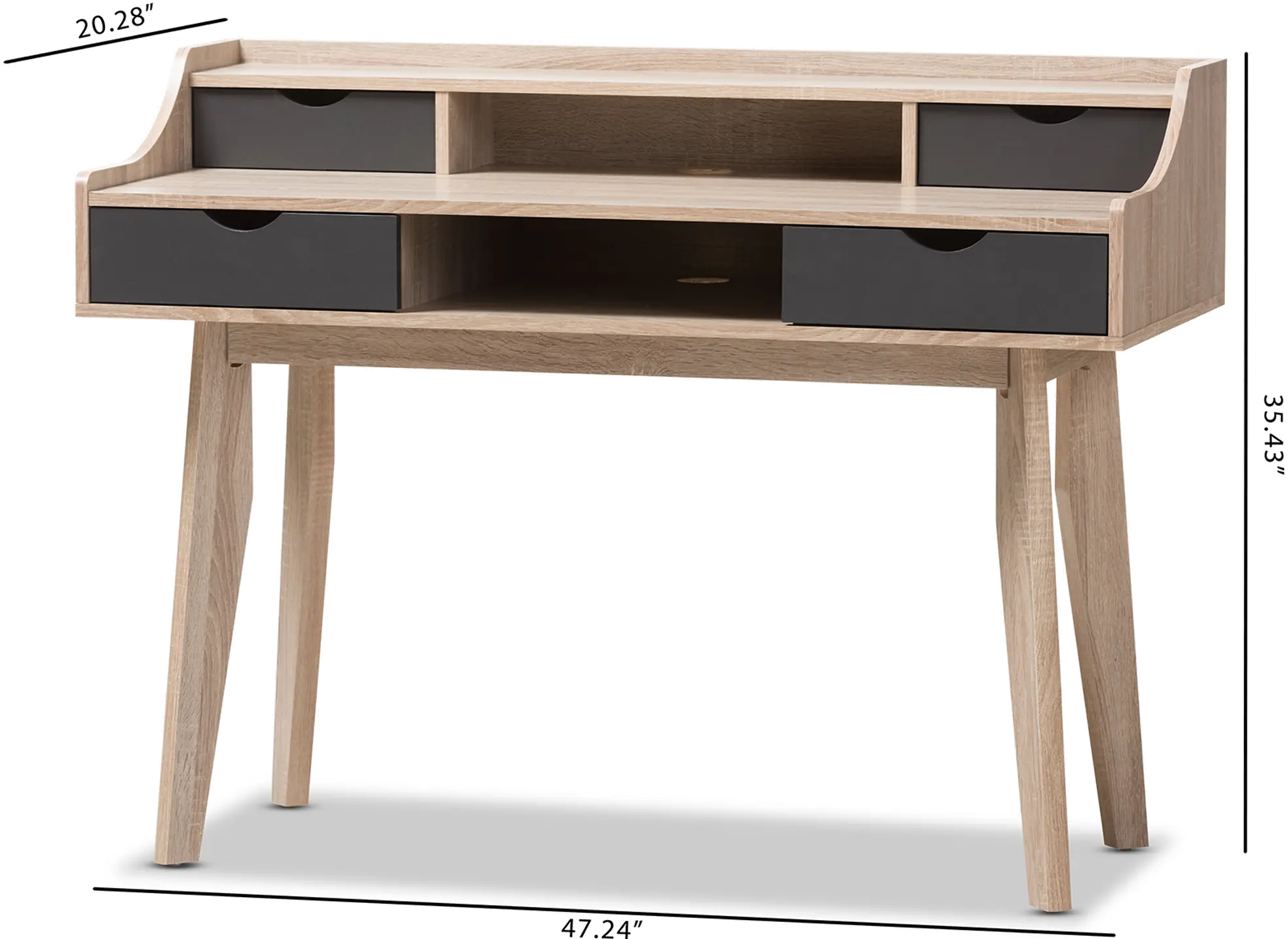 Modern 4-Drawer Oak and Gray Writing Desk-8