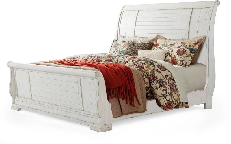 Rustic Chalk White King Sleigh Bed, White Sleigh Bed Queen Size