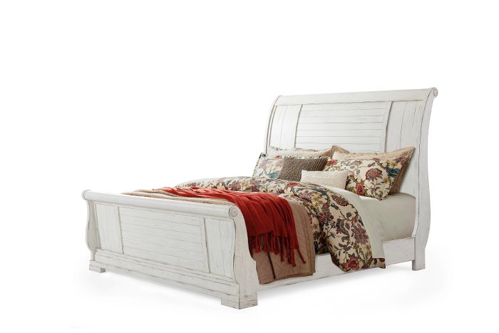 Rustic Chalk White California King Sleigh Bed - Coming Home