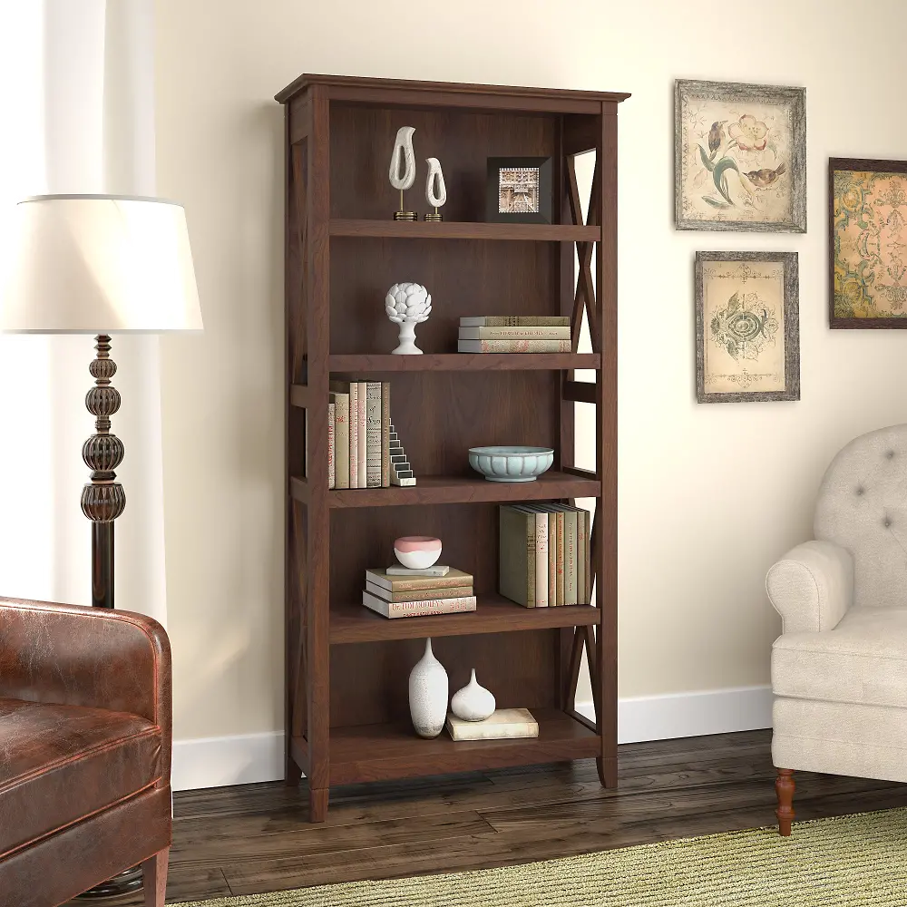 KWB132BC-03 5 Shelf Cherry Brown Bookshelf - Bush Furniture-1