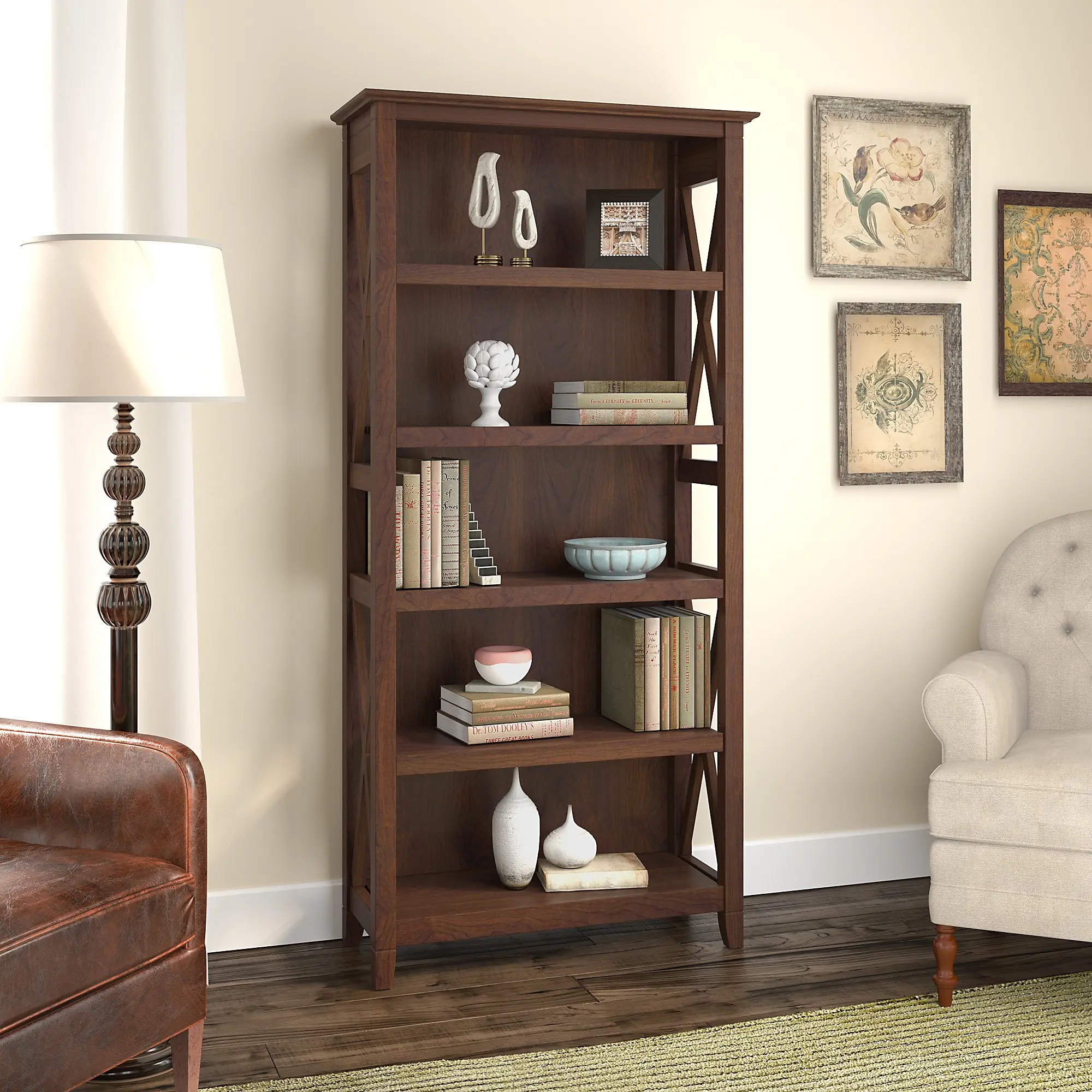 KWB132BC-03 5 Shelf Cherry Brown Bookshelf - Key West-1