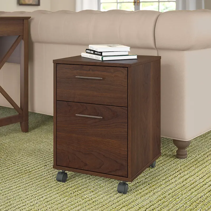KWF116BC-03 Key West Cherry Brown Rolling 2 Drawer Wooden File Cabinet - Bush Furniture
