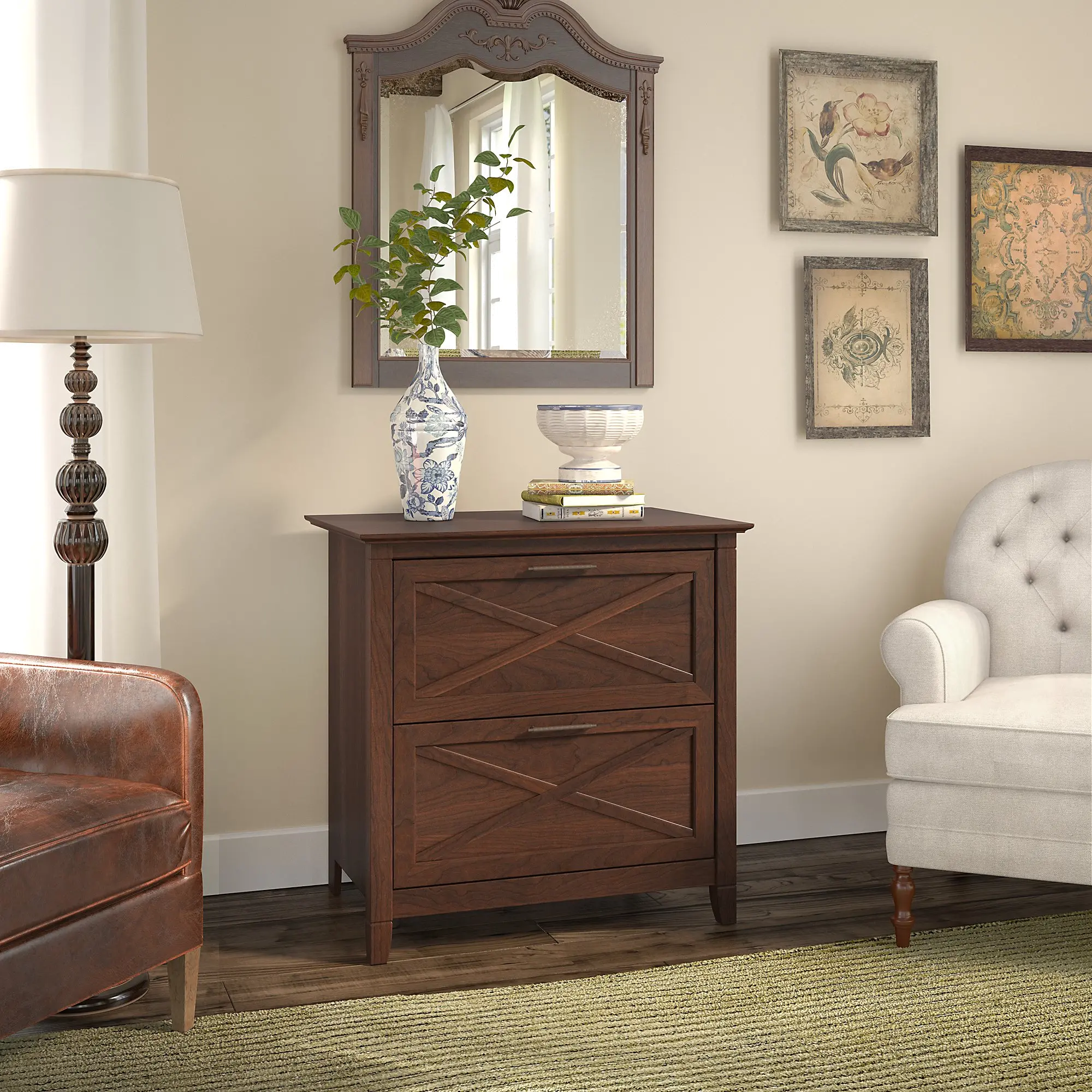 KWF130BC-03 Cherry Brown 2 Drawer Wood Lateral File Cabinet - Key West-1